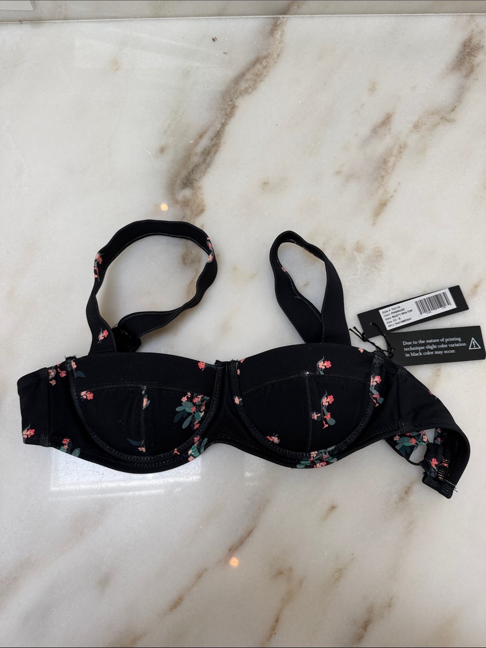 NWT TA3 Black Floral Underwire busty bra swim top xs B cup primrose